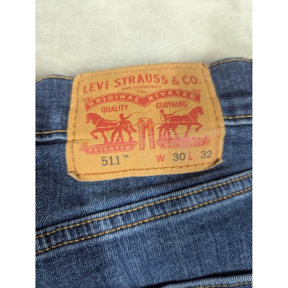 Levis 511 Jeans Mens 30x32 Blue Dark Wash Slim Skinny Fit Stretch Denim Casual - Picture 10 of 16